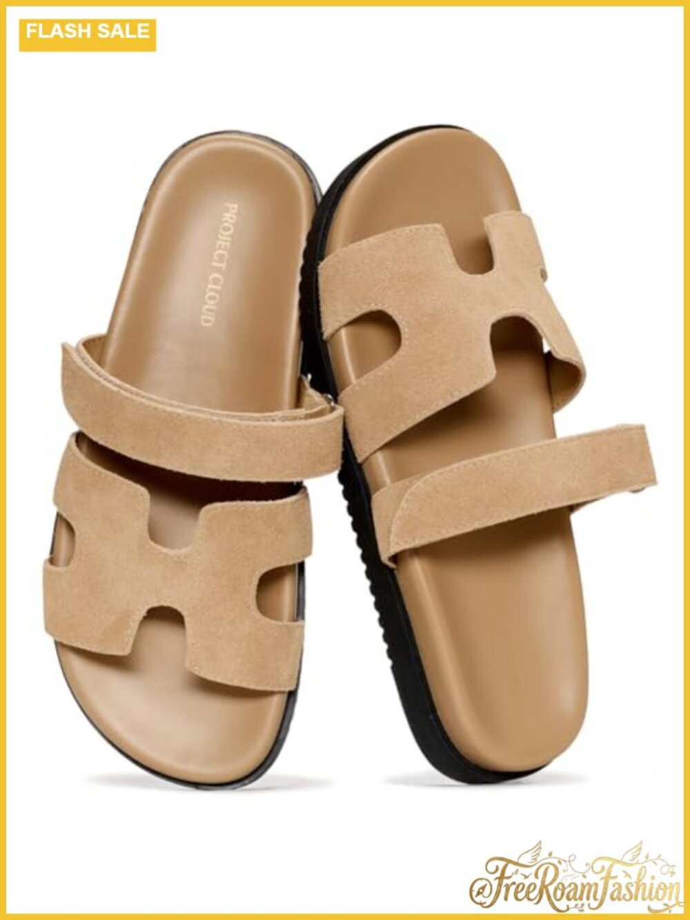 Genuine Leather Platform Slide Sandals Adjustable Strap Slip-On